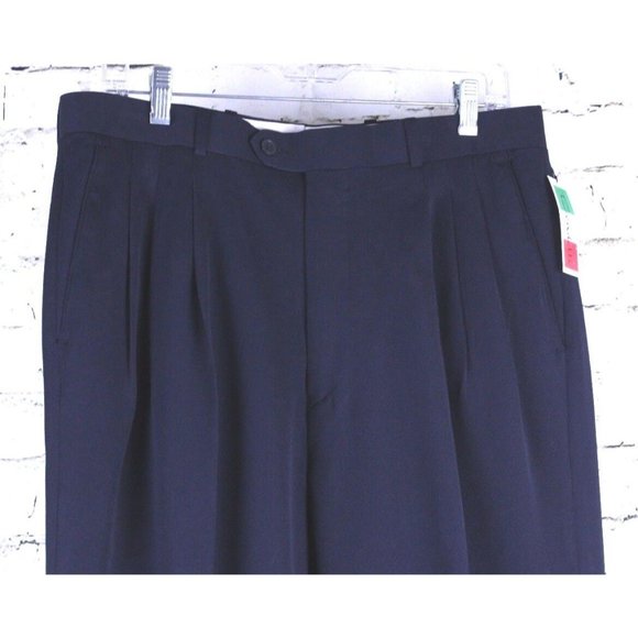 Bendetti Solid Navy Wool Pants Trousers Milano 34 X 35.75 Raw Hem Vtg Skomer's - Picture 2 of 8